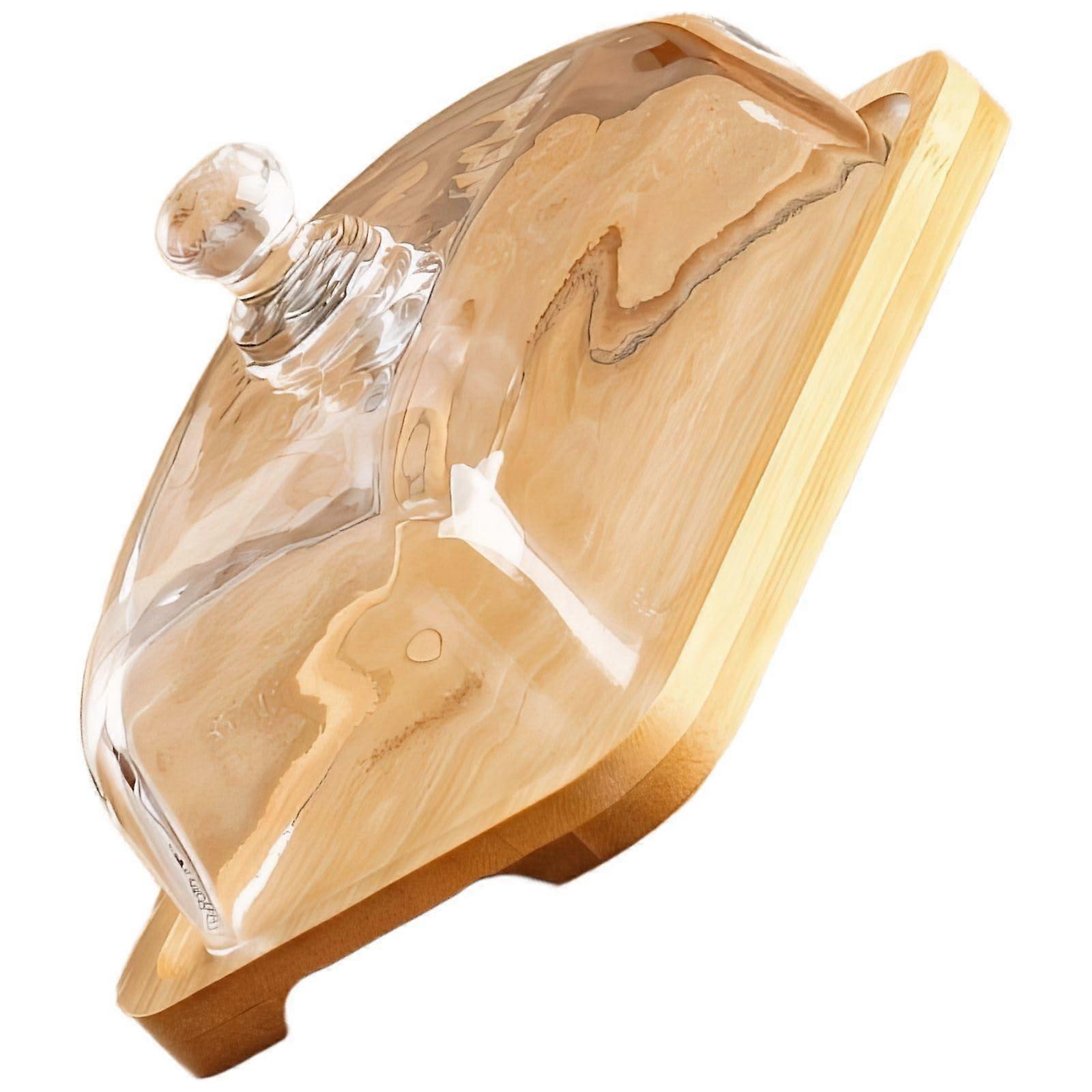 Glass Butter Dish with Wooden Base and Clear Lid for Kitchen Storage and Table Serving