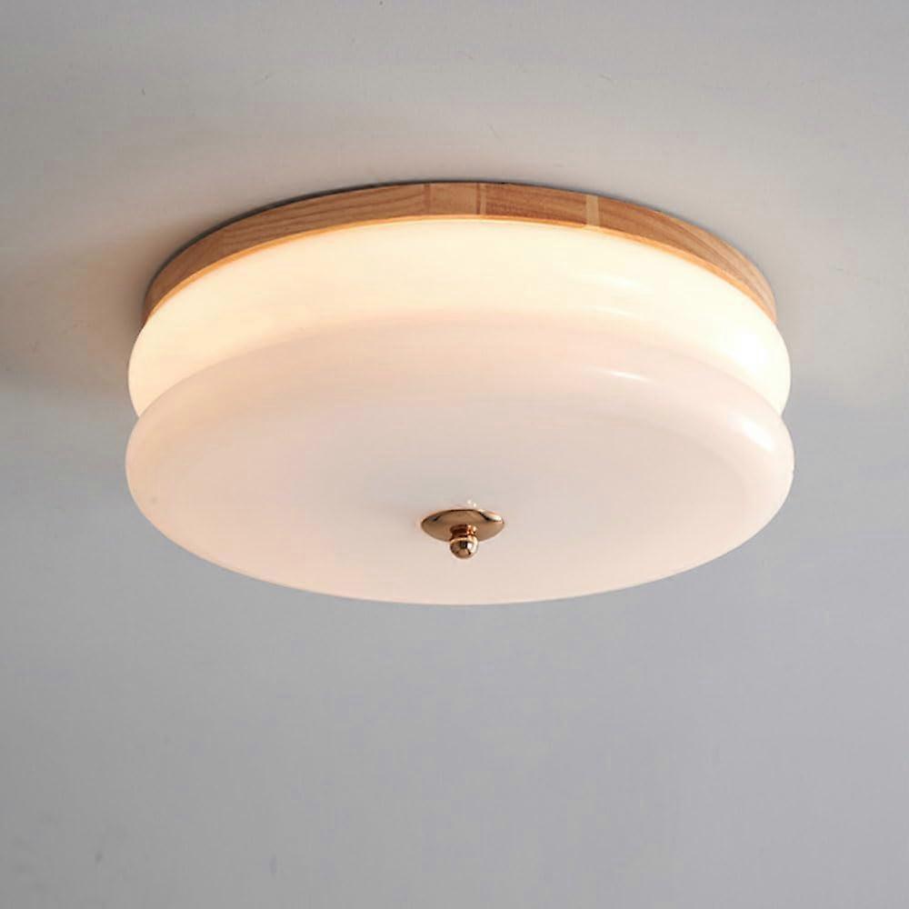 Semi Flush Mount Ceiling Light with Remote, Dimmable LED Milk Glass Fixture, Nordic Vintage Design