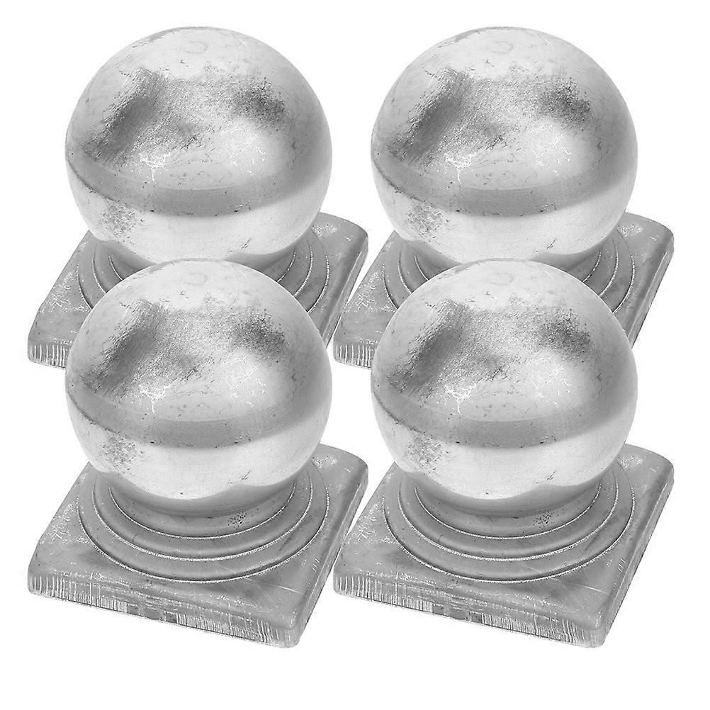 Silver Iron Fence Post Caps Ball Shaped Post Caps for Home Use 4Pcs