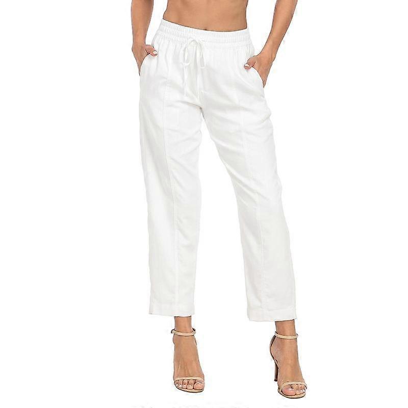 HDE Linen Blend Drawstring Ankle Pants for Summer with Pockets | Comfortable Fabric