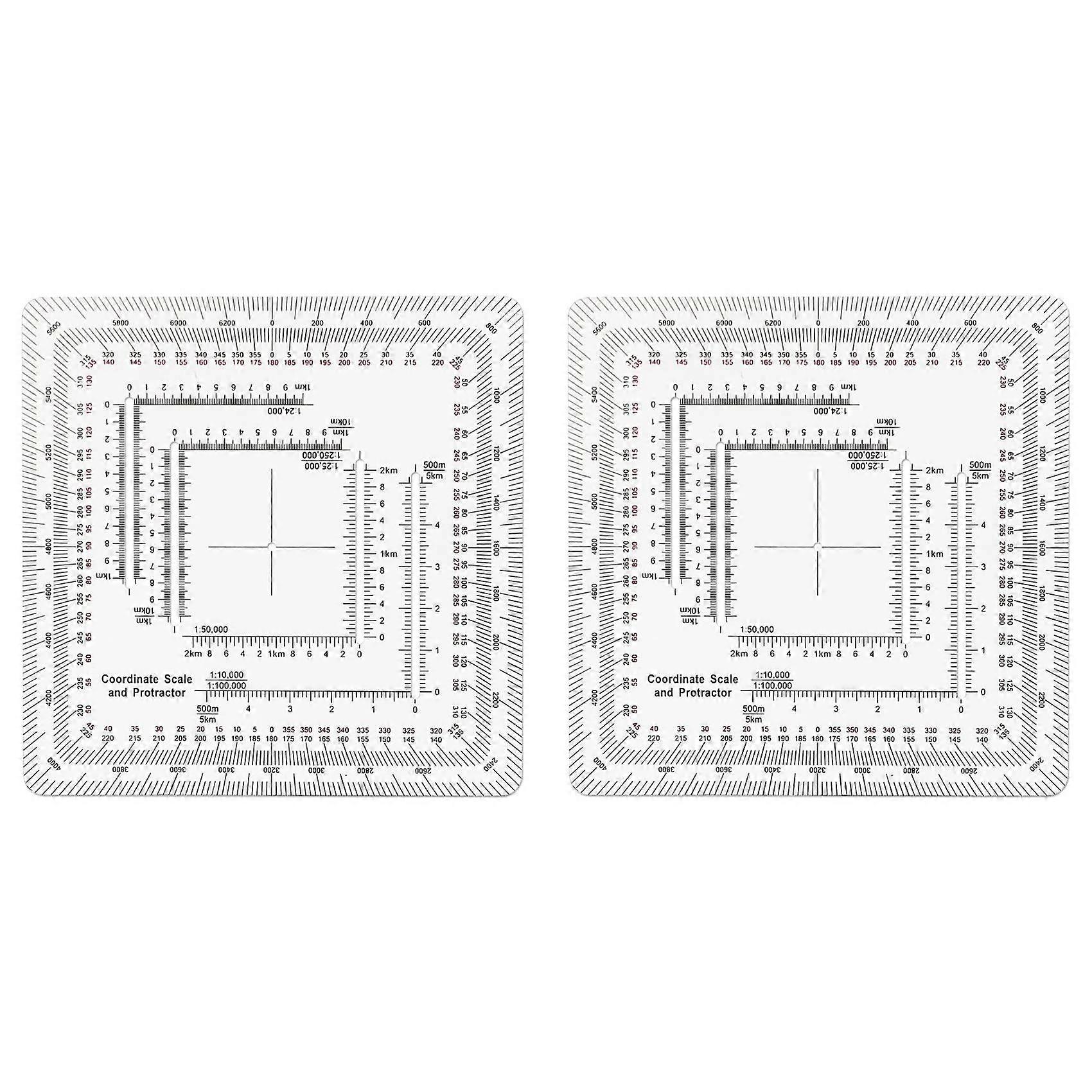 2X Square Military Coordinate Scale Protractor for Land Navigation, Military Style UTM/MGRS Coordinate Scale