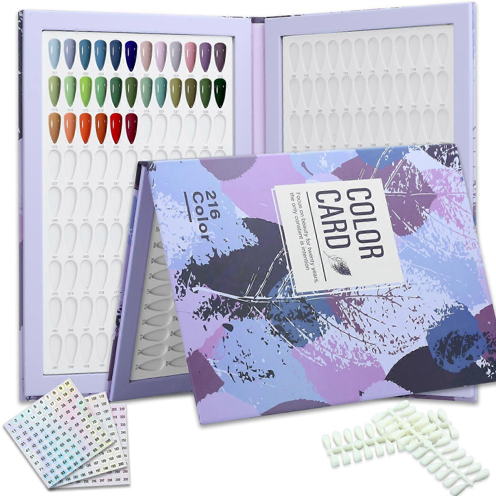 Nail Color Display Book with 240 Tips and Number Labels, Professional 216Slot Nail Swatch Book Purple