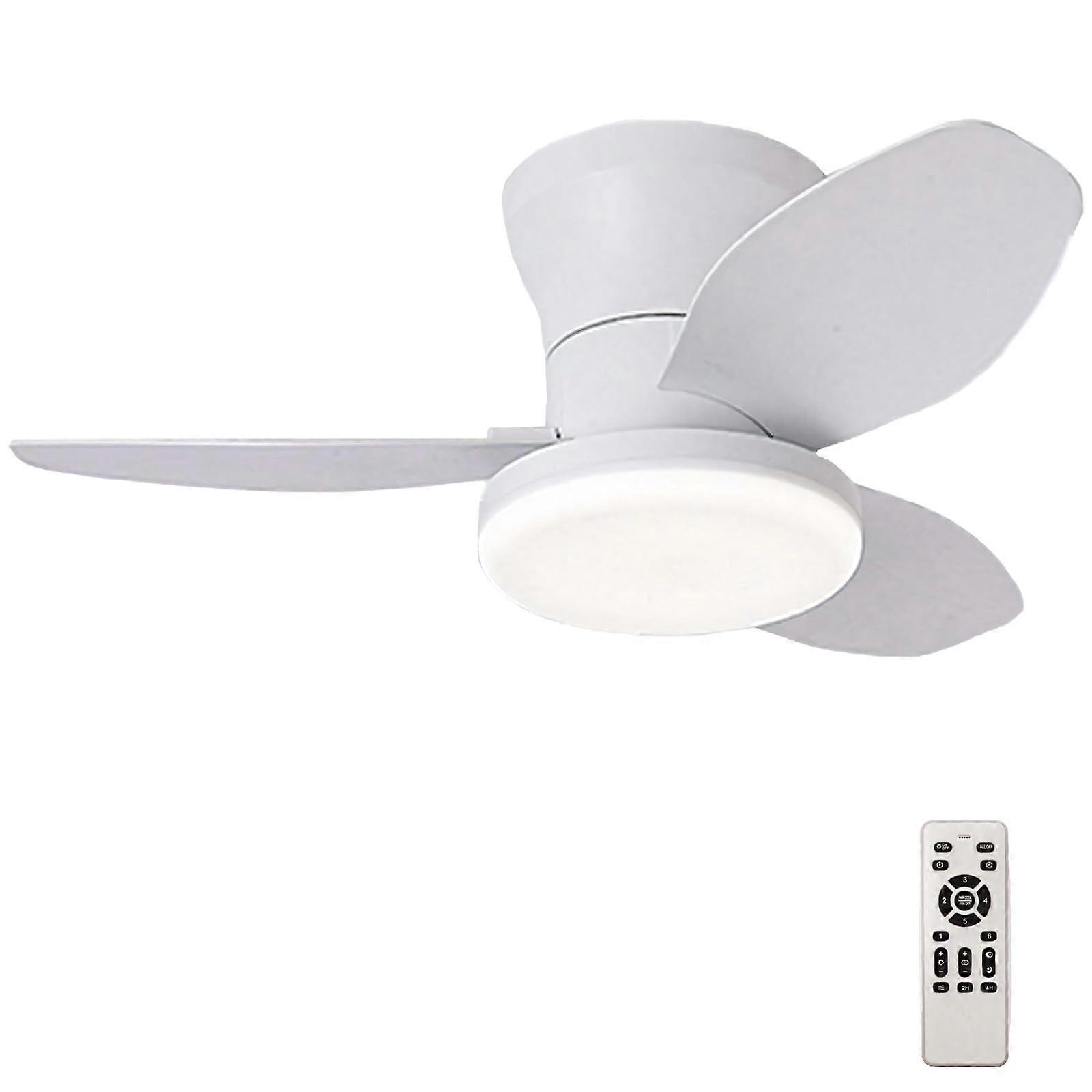 Modern Flush Mount Ceiling Fan with Lights and Remote, Silent Dimmable LED, Reversible 3Blade 65cm White