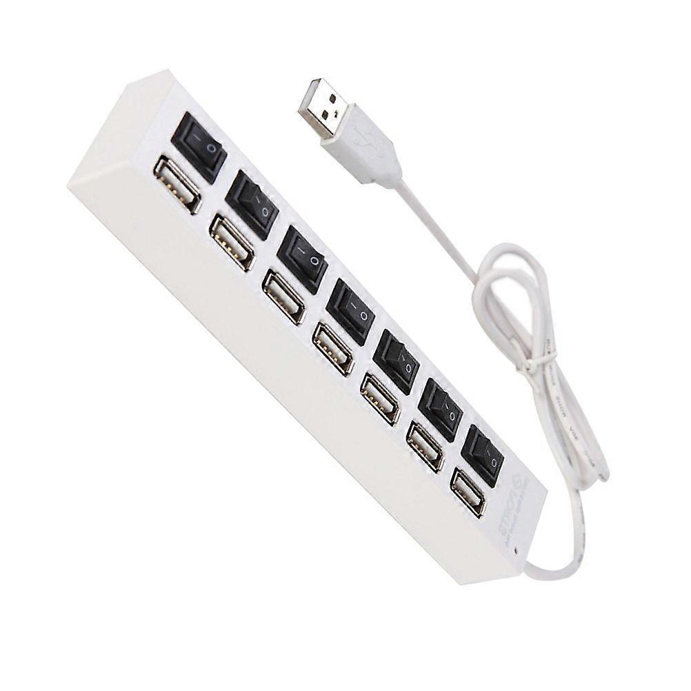 USB Adapter 7 Ports USB 2.0 Hub for Data Transfer with LED Indicator Switch