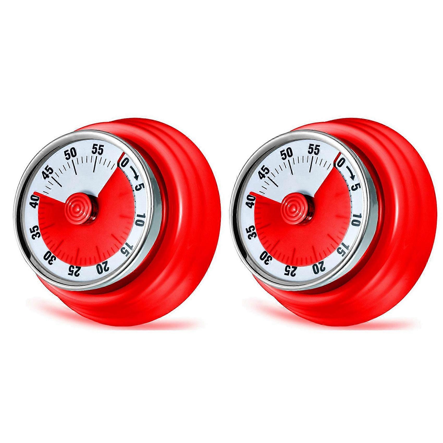 2X 60 Minutes Mechanical Timer-Magnetic Visual Countdown Timer with Alarm for Kitchen Cooking Baking Sports Kids(Red)