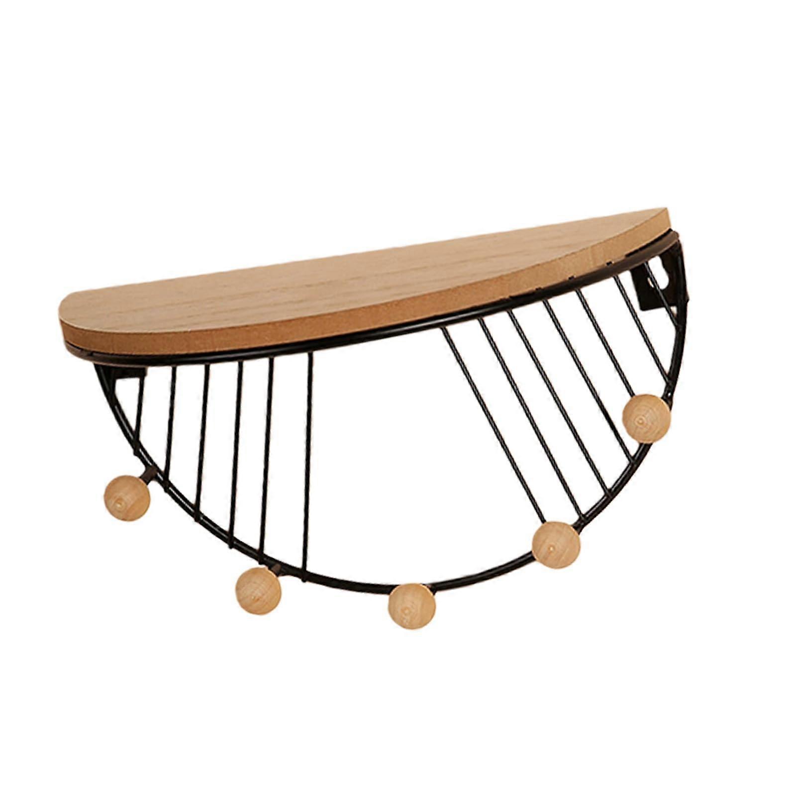 Wall Mounted Storage Shelf with Hooks, SpaceSaving Steel and Wood Organizer for Home and Office, Black