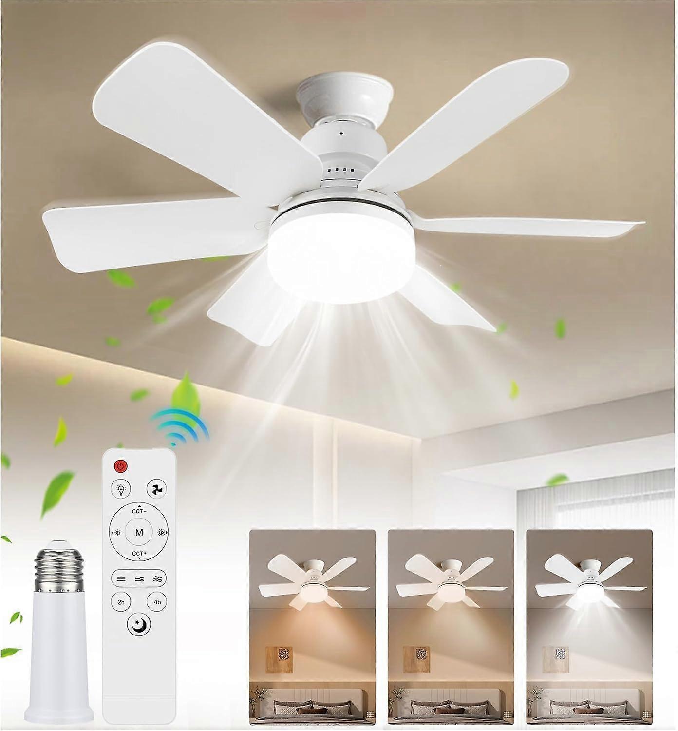 Ceiling Fan with Light E26 Socket, Remote Control, 3 Speeds, 3 Colors, Dimmable, 20.8 Inch