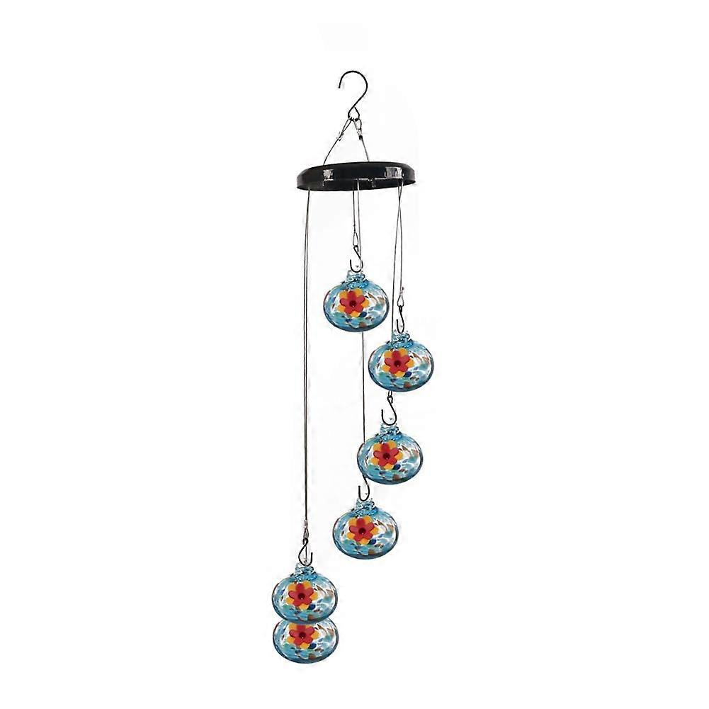 HandBlown Glass Hummingbird Feeder with Red Flowers, Bee Proof, Wind Chime Design for Garden