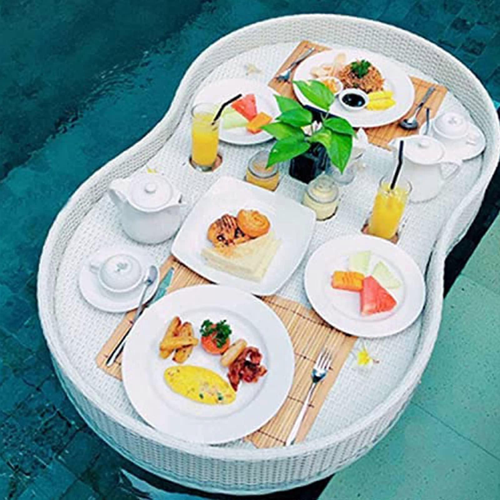 Floating Pool Tray for Drinks and Snacks, Luxury Rattan Floating Serving Tray with Waterproof Design
