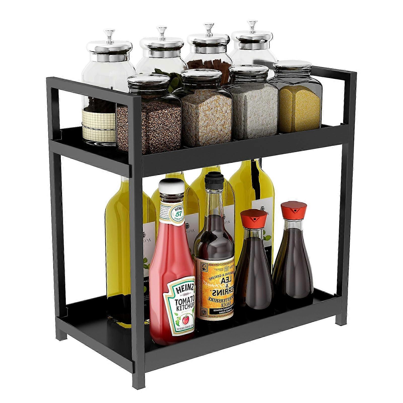2 Tier Kitchen Spice Rack Organizer with Sturdy Iron Frame for Jars and Condiments Storage