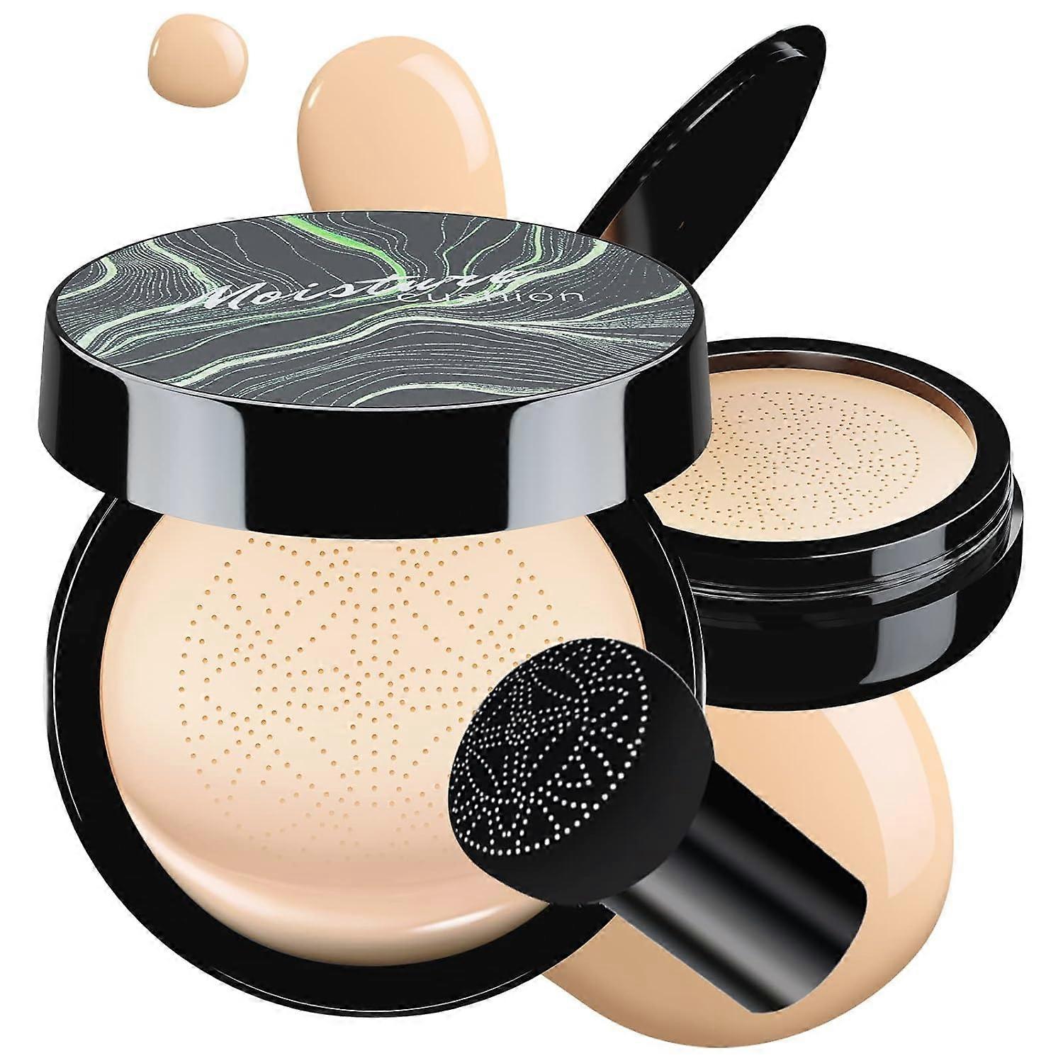 CC Cream Foundation with Mushroom Sponge, Full Coverage, Long Lasting Waterproof, Ivory 1 Pack