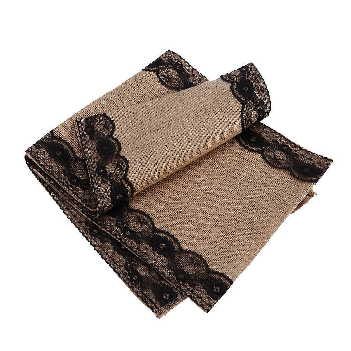 Dining Table Runner Linen for Table Decoration 2Pcs Black