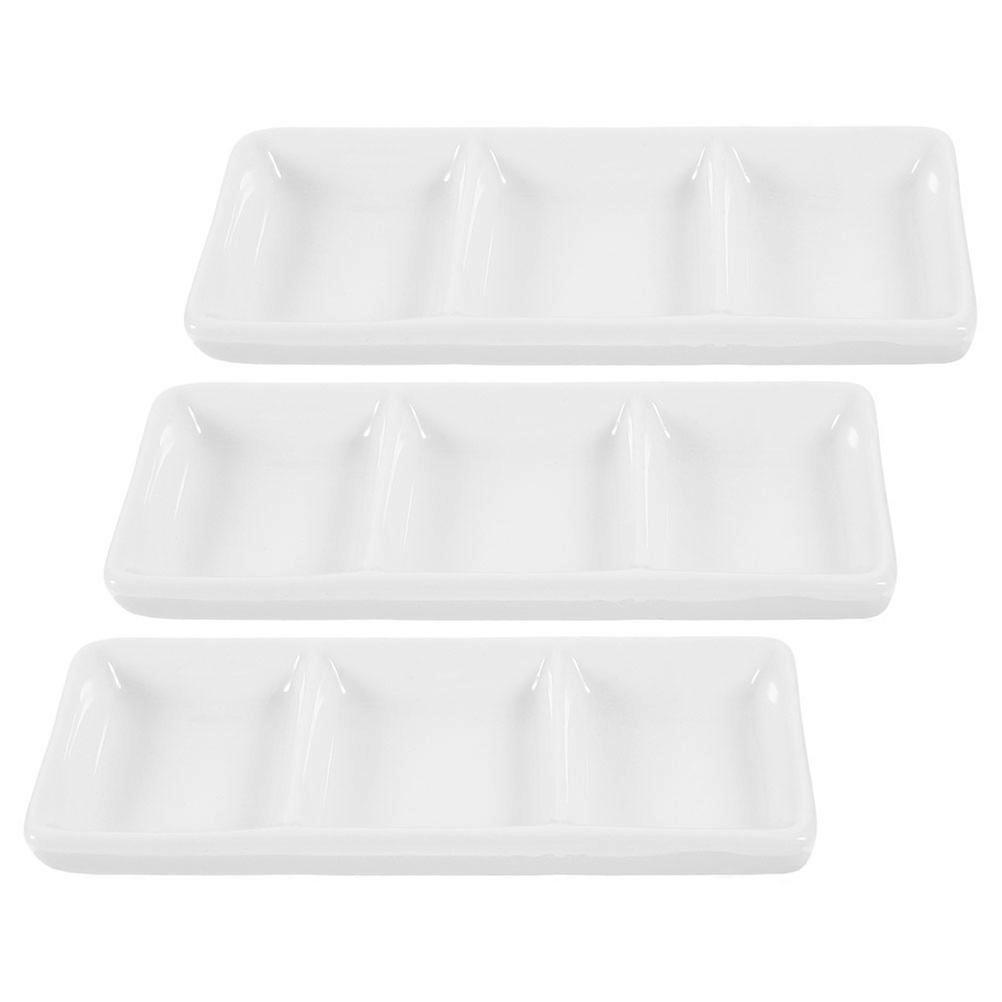 Dipping Sauce Tray Rectangular 3-Compartment For Dinner Table 5.89X2.48X0.98in 4Pcs