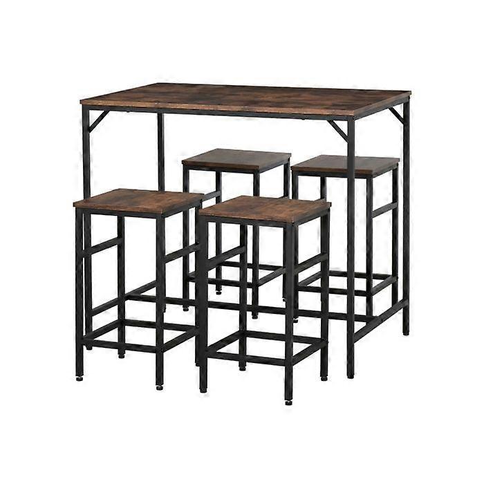 HOMCOM Industrial Rectangular Bar Table Set with 4 Stools for Dining Room, Kitchen, Dinette