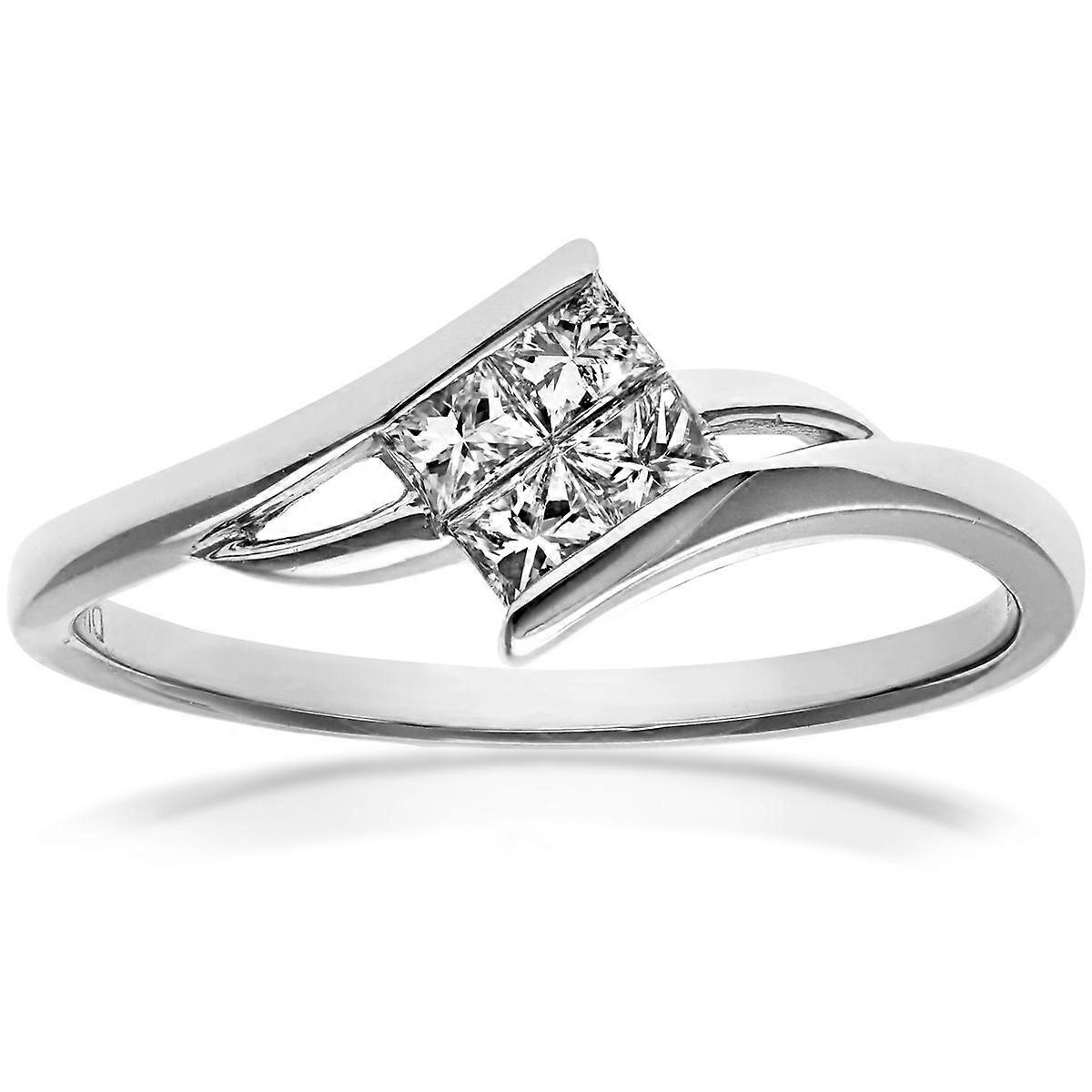 Jewelco London 18ct White Gold Princess 1/4ct Diamond Crossover Illusion Solitaire Engagement Ring