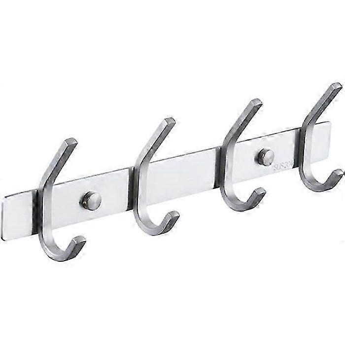 Coat Rack - Stainless Steel - Wall Mounted - 4 Hooks - Rustproof - Brushed Finish