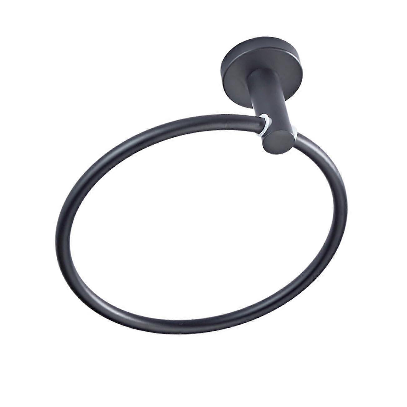 Black Round Bathroom Towel Ring Wall Mounted Holder SpaceSaving Easy Install Modern Style