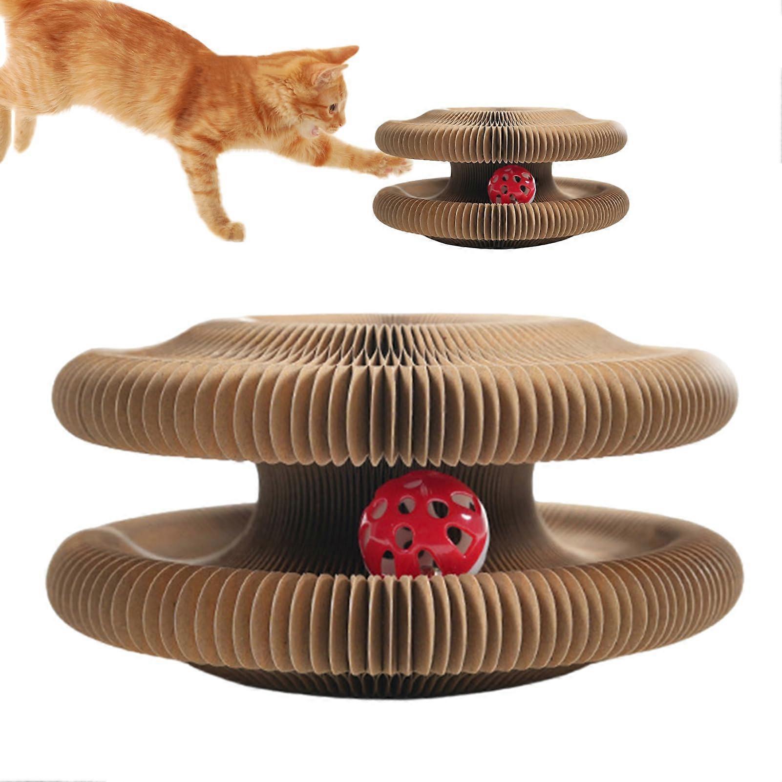Cat Scratching Post with Interactive Ball Track, Foldable Honeycomb Cardboard Cat Scratcher