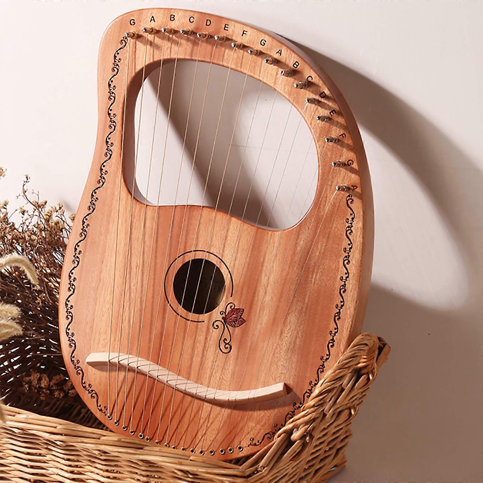 16 String Lyre Harp Solid Mahogany with Carrying Case, Warm Sound, Easy Tuning for Beginners