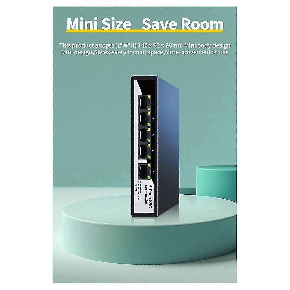 2.5GbE Ethernet Switch 5 Port 2.5G Network Switch Fanless Small Home Lab Setup Switch Unmanaged Plug