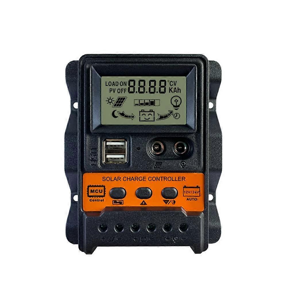 Solar Charge Controller 12V 24V PWM with LCD, Dual USB, Automatic Voltage Detection, 3Stage Charging