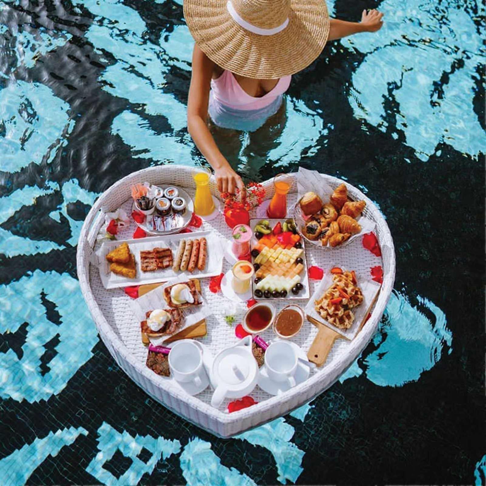 Heart Shaped Floating Breakfast Tray for Pool Parties, Versatile Serving Drinks and Food