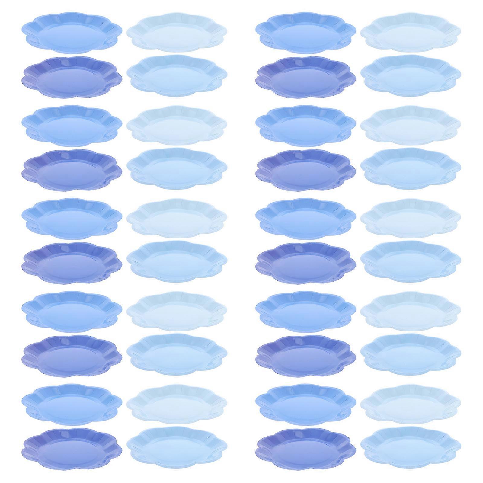 Gradient Blue Paper Plates Scalloped Design for Party Use 40Pcs