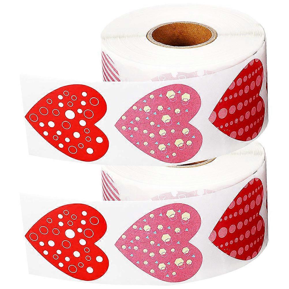 Assorted Color Heart Stickers Roll for Gift Sealing 2 Rolls Valentines