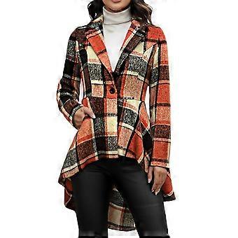 Gilet cardigan à carreaux pour femme, coupe ajustée, boutons sur le devant, manches longues, col cranté, ourlet asymétrique, manteau confortable