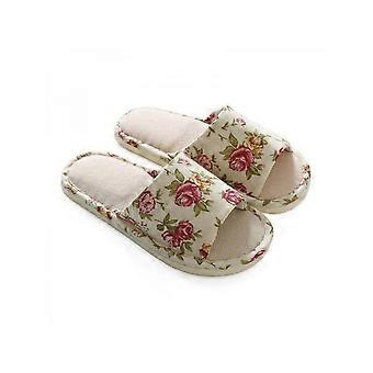 Pantoufles pour femmes et hommes, en coton et lin, décontractées, à bout ouvert, antidérapantes, pour l'intérieur et l'extérieur
