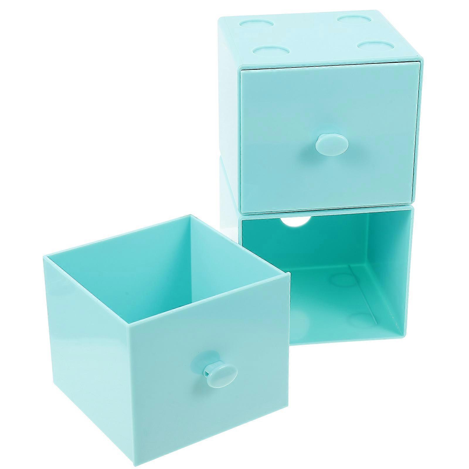Practical Storage Box For Cosmetics Jewelry Dustproof Stackable Drawers Sky-Blue 2Pcs