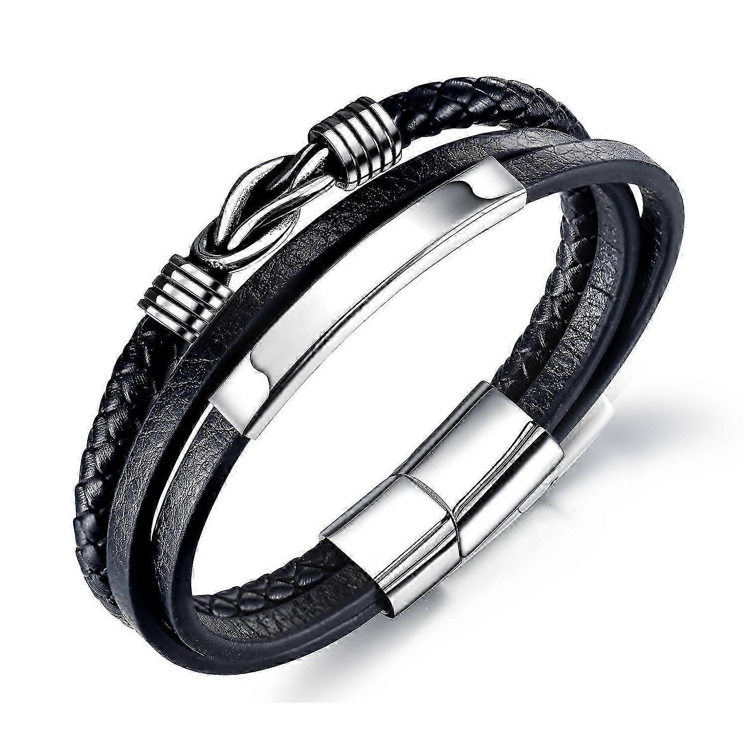 Black Leather Braid Bracelet for Men