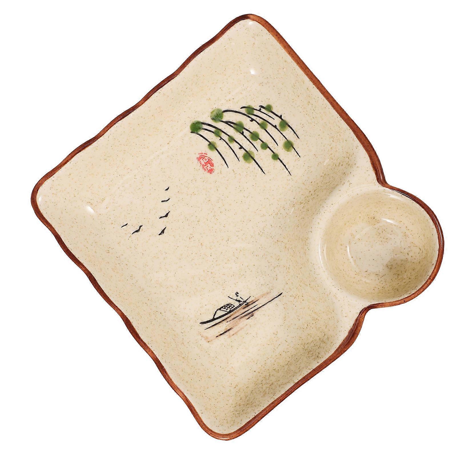 Serving Platter Ceramic Dumpling Plate with Sauce Holder for Serving