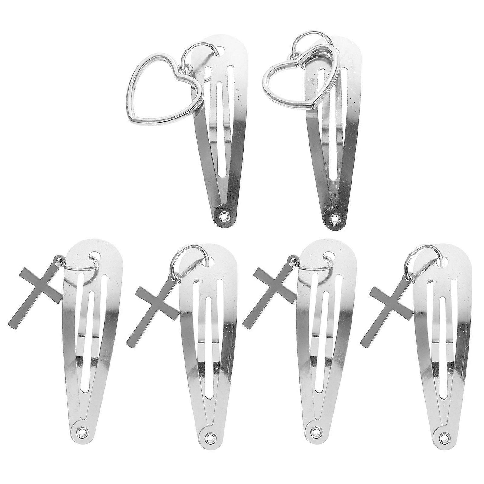 6 pcs Metal Snap Hair Clips Heart Pendant Snap Hair Clips Cross Pendant Metal Hair Clips for Girl