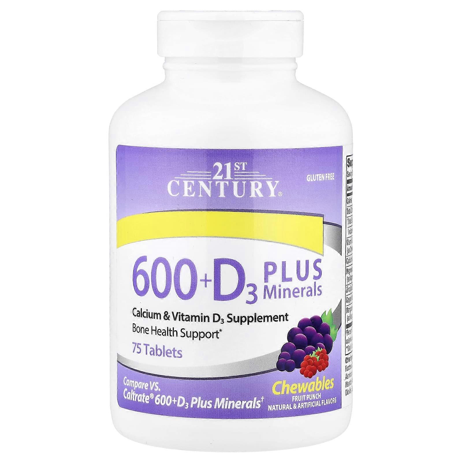 21st Century, 600 + D3 Plus Minerals, Fruit Punch, 75 Tablets, 2-Pack