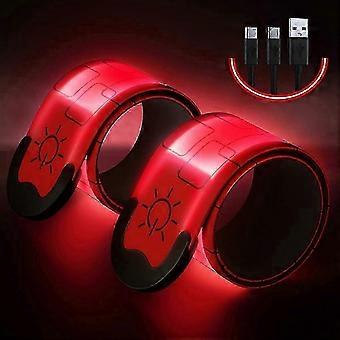 USB Rechargeable LED Armbands compatible withRunning (2 Pack), High Visibility Reflective Light Up Bands compatible withRunners, Red