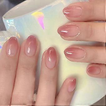Short Ombre Press On Nails Oval Acrylic Fake Nails Kit with Glue, Reusable 24 Pcs Sweet Peach
