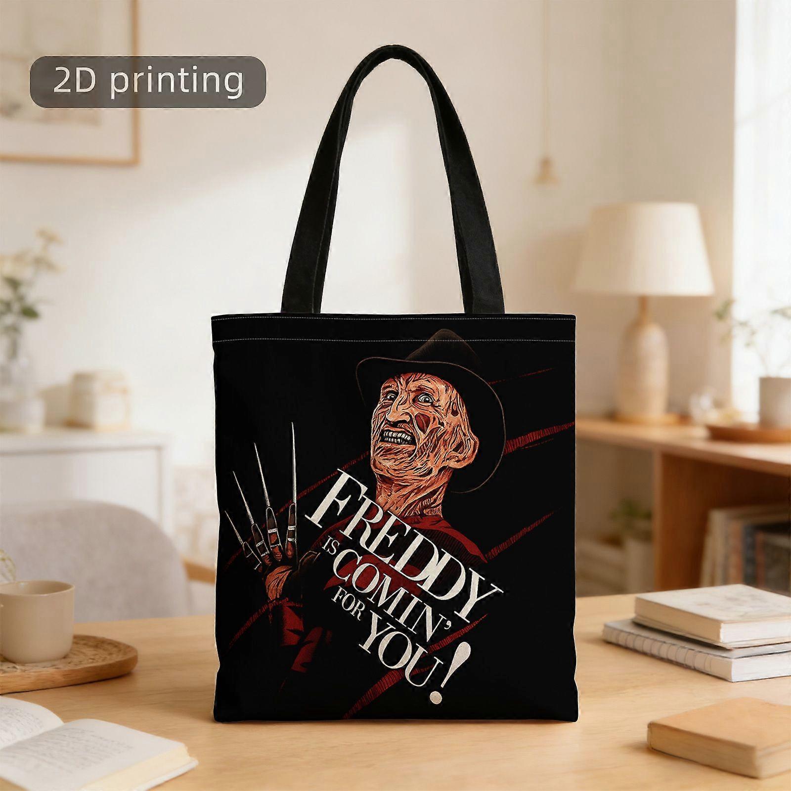 1 sac fourre-tout imprimé recto-verso en 2D, style horreur, Freddy Krueger, cauchemar, gants griffus, thriller, réutilisable - Rpolk