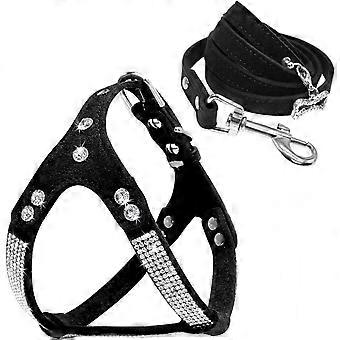 UBIUO Soft Cat Harness - Strass Cuir Chien Harnais Laisse Set Chat Chiot Gilet Cristal Scintillant & 4 pieds Laisse pour Petits Chats Moyens Animaux Chihuahua Pood