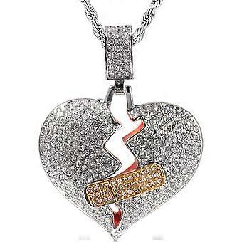 Mannen gebroken hart ketting hanger, 18k verguld volledig geijsd strass verkrachting ketting ketting voor mannen