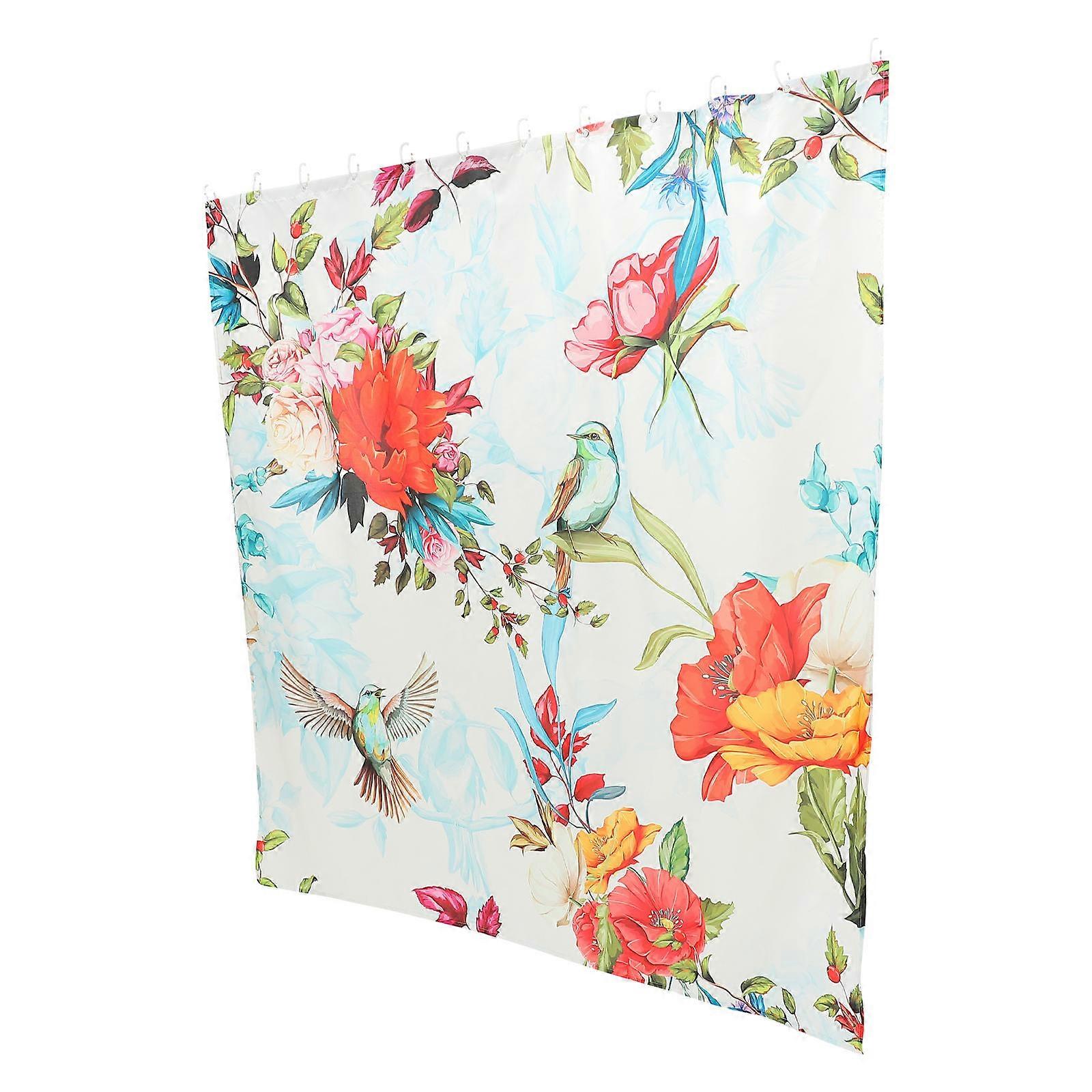 Flower Pattern Shower Curtain for Bathroom 4Sets Waterproof Polyester