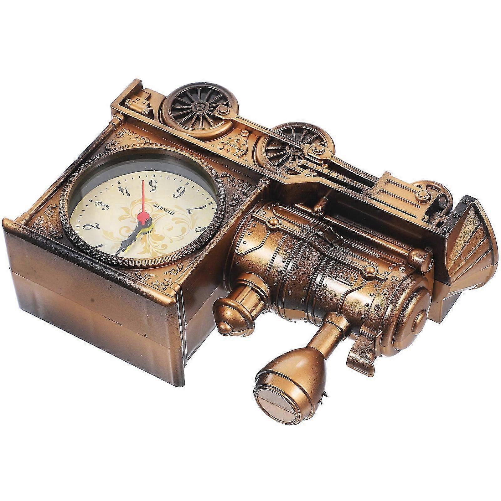Desktop Ornaments Clock Creative Railway Engine for Timekeeping Coffee