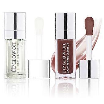 Lip Oil Gloss for Deep Hydration and Glossy Finish - Non-Sticky Chocolate Brown with Big Brush
