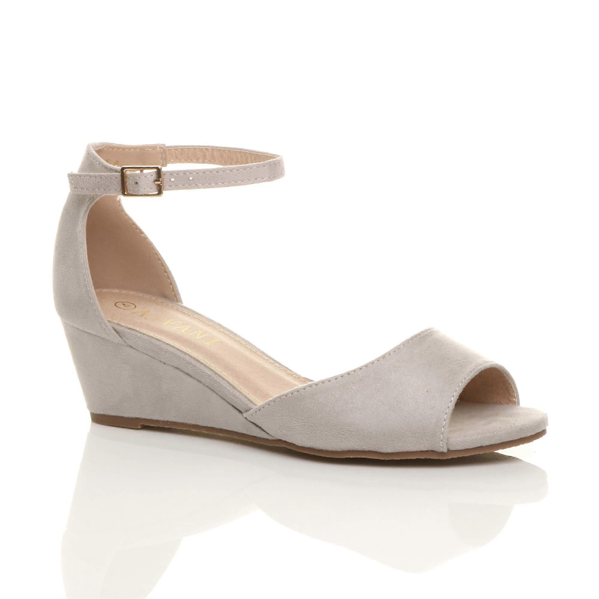 Mid Wedge Heel Ankle Strap Sandals