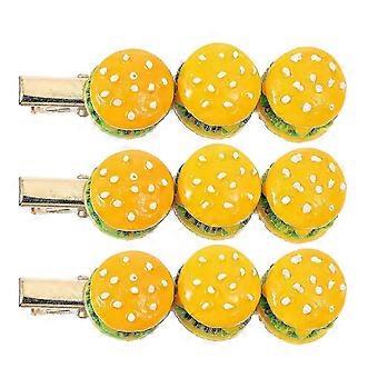 3 Pcs Burger Shaped Hair Clips, Resin and Ferroalloy Non-Slip Hair Pins, Gentle on Hair for Parties, Festivals and Daily Wear