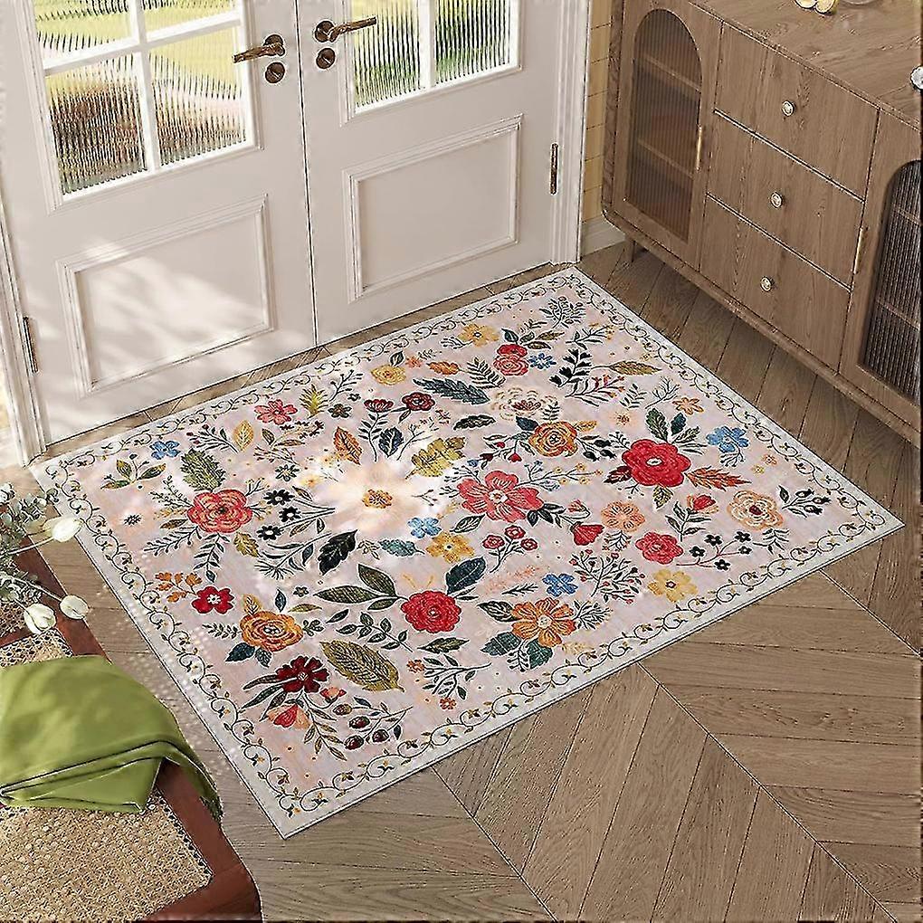 Soft Floral Polyester Bedside Rug