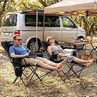 Opvouwbare campingstoel, 2-in-1, strandstoel met 4-voudig verstelbare rugleuning, campingstoel met voetensteun, met koeltas, bekerhouder voor camping,