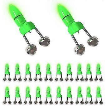 20pcs ledet twin bell natt fiske alarm klipp, fiske bite alarm indikator, ledet natt fiskestang bite agn alarm ligh.green tonghang