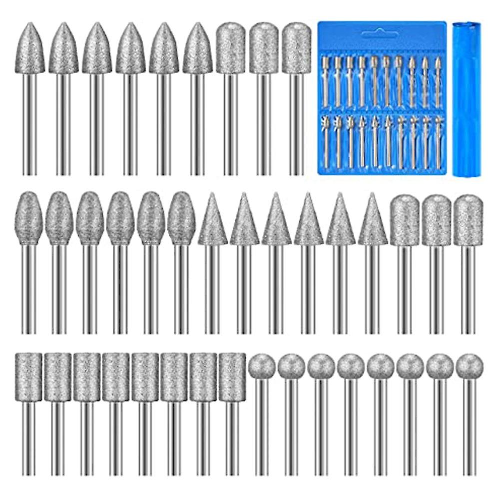 40 Pieces Diamond Burr Bits Stone Carving Set for Tool with 1/8 Inch for Polishing Engraving Stone