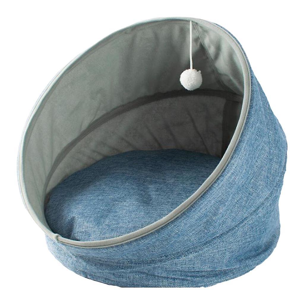 Comfortable Cat Cave Bed Warm Nest Deep Sleeping Pet Foldable Kennel Blue